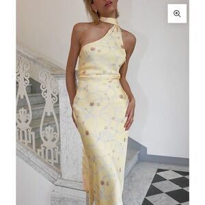 Yllw Hendricks Dress Yellow Rope Slip Scarf Maxi One Shoulder Yellow Sz L NEW